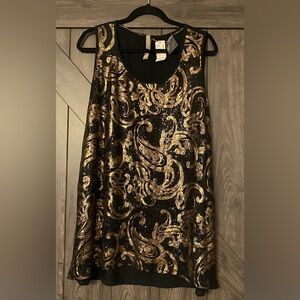 Black and Gold paisley sequins Penningtons tank top, NWT, sz 1X